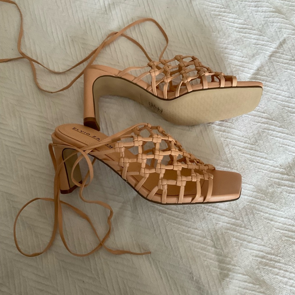New Elvio Zanon leather heels wrap ankle straps 37 6.5 Anthropologie